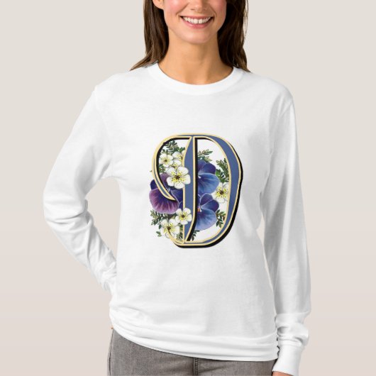 Handgemalter Pansy IInitial - D T-Shirt (Vorderseite)