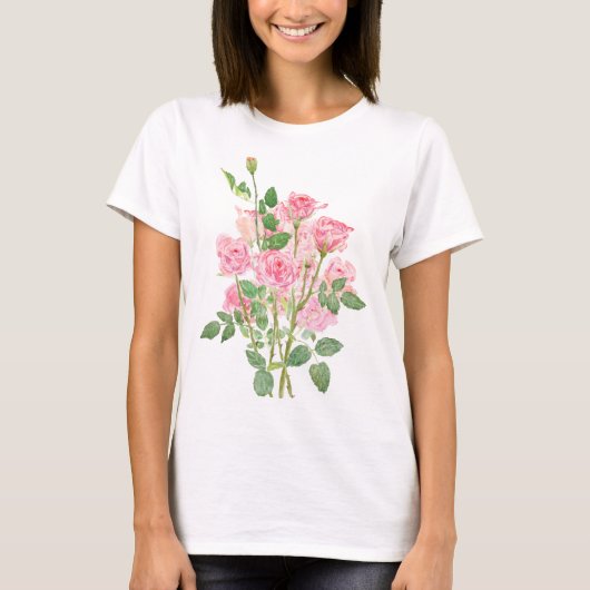 handgemalter rosa Rosenstrauß T-Shirt (Vorderseite)