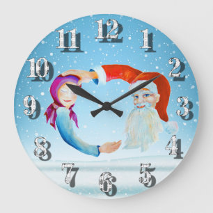 Handgemalter Wasserfarben-Magischer Weihnachtsmann Große Wanduhr