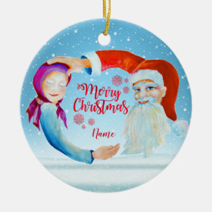 Handgemalter Wasserfarben-Magischer Weihnachtsmann Keramik Ornament