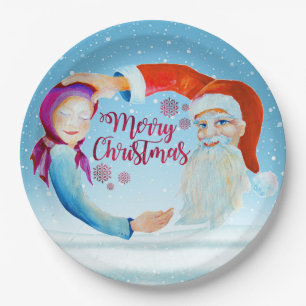 Handgemalter Wasserfarben-Magischer Weihnachtsmann Pappteller