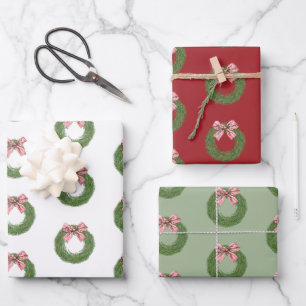 Handgemalter Winter-Kiefer-Kranz mit gestreiftem r Geschenkpapier Set