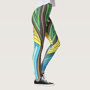 Handgemaltes abstraktes Baum- und Geometrie-Design Leggings