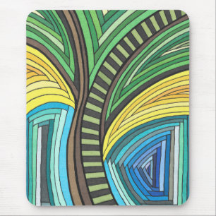 Handgemaltes abstraktes Baum- und Geometrie-Design Mousepad