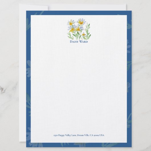 Handgemaltes Aquarell-Blumenmuster-Briefkopf Briefbogen (Vorderseite)