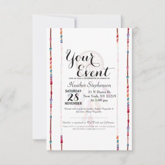 Handgemaltes Aquarell Dreamcatcher bördelt Feder Einladung (Vorderseite)