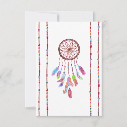 Handgemaltes Aquarell Dreamcatcher bördelt Feder Einladung (Rückseite)