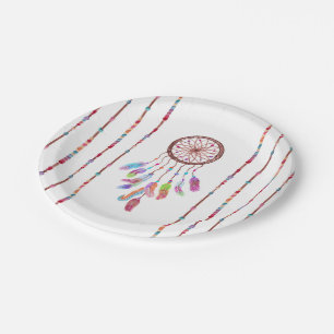Handgemaltes Aquarell Dreamcatcher bördelt Feder Pappteller
