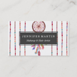 Handgemaltes Aquarell Dreamcatcher bördelt Feder Visitenkarte