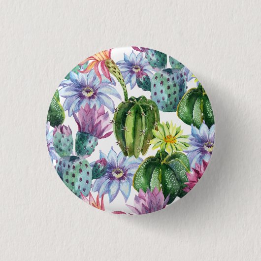 Handgemaltes Aquarell-Kaktus-Muster Button (Vorderseite)