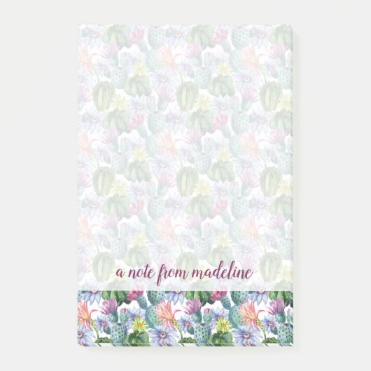 Handgemaltes Aquarell-Kaktus-Muster Post-it Klebezettel (Vorderseite)