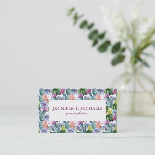 Handgemaltes Aquarell-Kaktus-Muster Visitenkarte (Stehend Vorderseite)