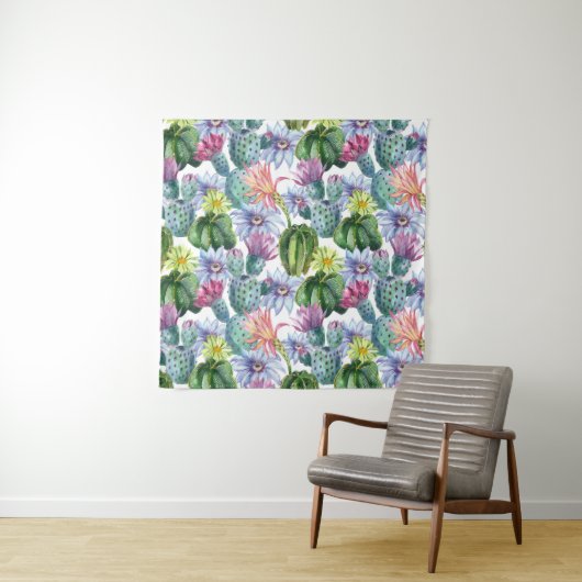 Handgemaltes Aquarell-Kaktus-Muster Wandteppich (Beispiel (Horizontal))