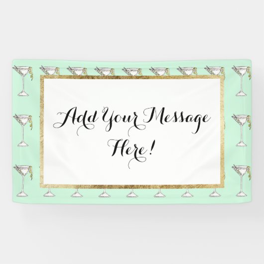 Handgemaltes Aquarell-olivgrünes Martini-Cocktail Banner (Horizontal)