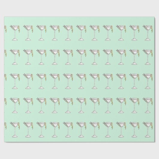 Handgemaltes Aquarell-olivgrünes Martini-Cocktail Geschenkpapier (Flach)