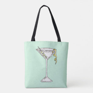 Handgemaltes Aquarell-olivgrünes Martini-Cocktail Tasche