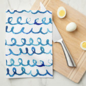 Handgemaltes blaues Aquarell-gewelltes Profil Geschirrtuch (Viertel Falte)