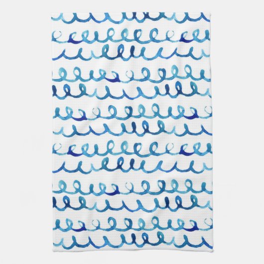 Handgemaltes blaues Aquarell-gewelltes Profil Geschirrtuch (Vertikal)