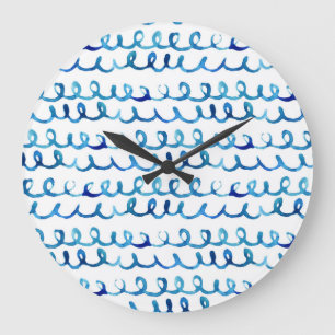 Handgemaltes blaues Aquarell-gewelltes Profil Große Wanduhr