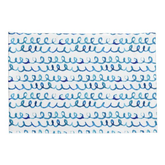 Handgemaltes blaues Aquarell-gewelltes Profil Kissenbezug (Rückseite-Rechts)