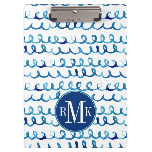 Handgemaltes blaues Aquarell-gewelltes Profil Klemmbrett (Vorderseite)