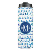 Handgemaltes blaues Aquarell-gewelltes Profil Thermosbecher (Vorderseite)