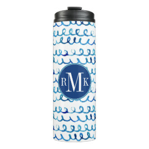 Handgemaltes blaues Aquarell-gewelltes Profil Thermosbecher