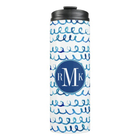 Handgemaltes blaues Aquarell-gewelltes Profil Thermosbecher (Vorderseite)