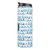 Handgemaltes blaues Aquarell-gewelltes Profil Thermosbecher (Nach rechts gedreht)