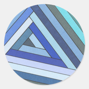 Handgemaltes blaues geometrisches Dreiecksdesign Runder Aufkleber