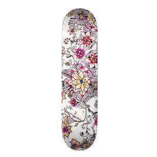 Handgemaltes Blumen des rosa gelben Aquarells Skateboard