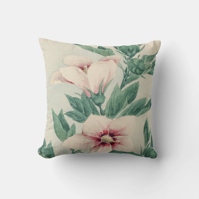 Handgemaltes Blumen des Vintagen rosa grünen Kissen (Vorderseite)