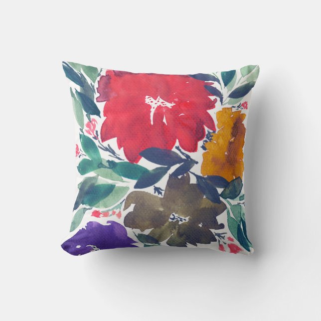 handgemaltes Blumenkissen des Watercolor Kissen (Vorderseite)