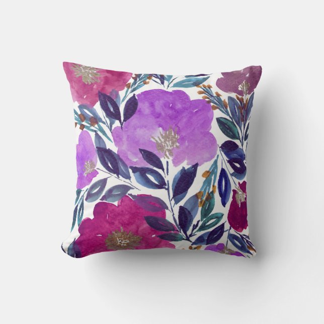 handgemaltes Blumenkissen des Watercolor Kissen (Vorderseite)