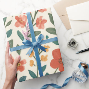 Handgemaltes Blumenmuster – Farbige Botanik  Geschenkpapier