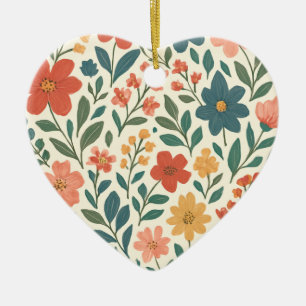 Handgemaltes Blumenmuster – Farbige Botanik  Keramik Ornament