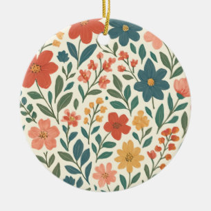 Handgemaltes Blumenmuster – Farbige Botanik Keramik Ornament