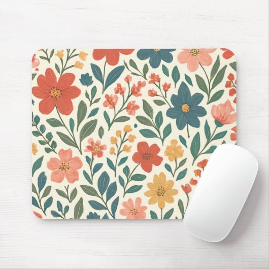 Handgemaltes Blumenmuster – Farbige Botanik Mousepad (Mit Mouse)