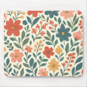 Handgemaltes Blumenmuster – Farbige Botanik Mousepad (Vorne)