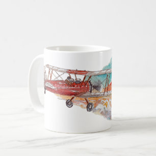 Handgemaltes Doppeldecker-Bush-Flugzeug Sonnenunte Kaffeetasse