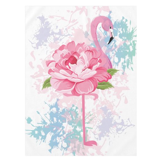 Handgemaltes Flamingo-Design Tischdecke (Vorderseite)