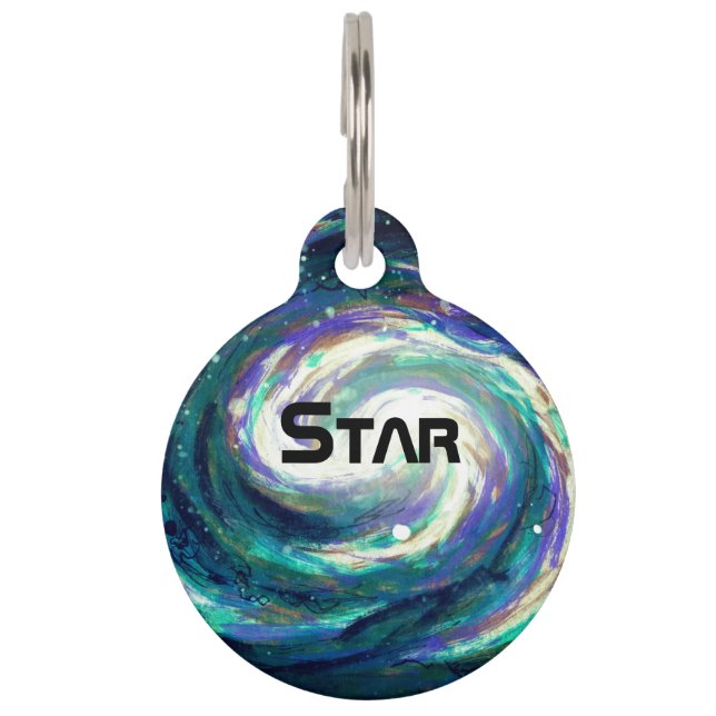 Handgemaltes Galaxy-Shirt Haustiermarke (Vorderseite)