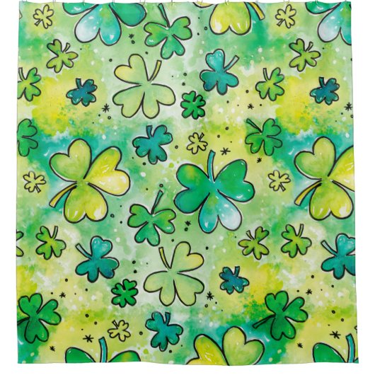 Handgemaltes Kleeblatt mit Wasserfarben Duschvorhang (Vorderseite)