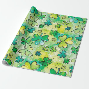 Handgemaltes Kleeblatt mit Wasserfarben Geschenkpapier