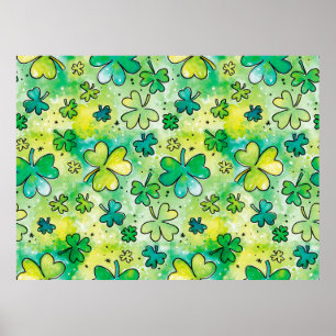 Handgemaltes Kleeblatt mit Wasserfarben Poster