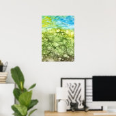 Handgemaltes Löwenzahnfeld und blauer Himmel Poster (Heimbüro)