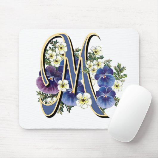 Handgemaltes Pansy-Initialen-Monogramm - M Mousepad (Mit Mouse)