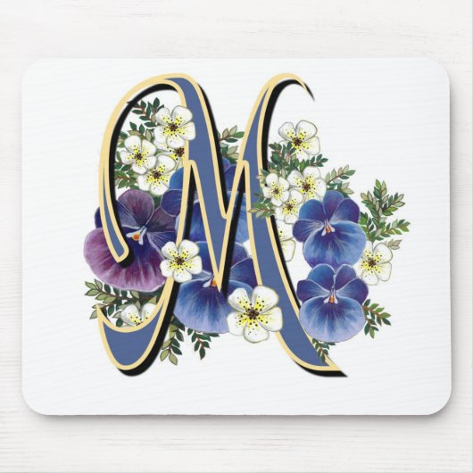 Handgemaltes Pansy-Initialen-Monogramm - M Mousepad (Vorne)