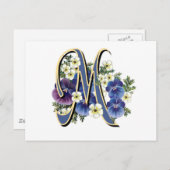 Handgemaltes Pansy-Initialen-Monogramm - M Postkarte (Vorne/Hinten)