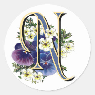 Handgemaltes Pansy-Initialen-Monogramm - N Runder Aufkleber